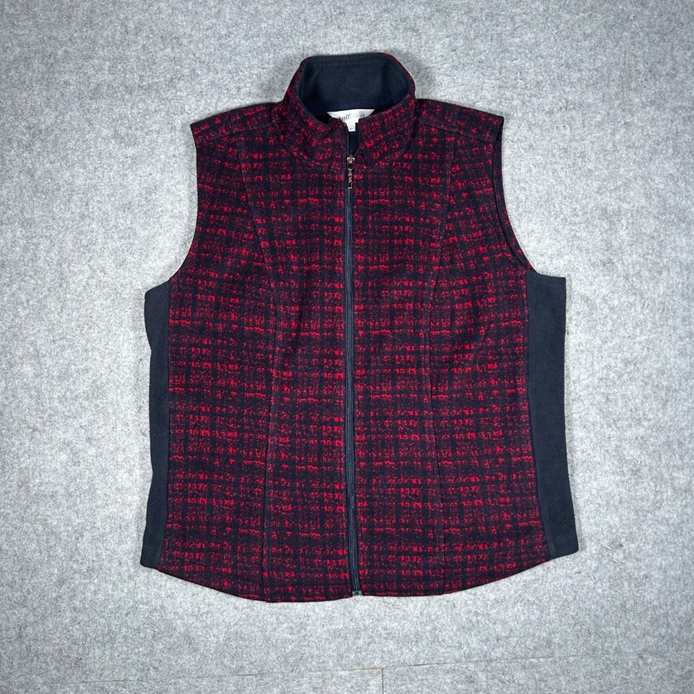 Northern Reflections Vest Womens Large Red Black Plaid Fleece Full Zip Mock Neck
